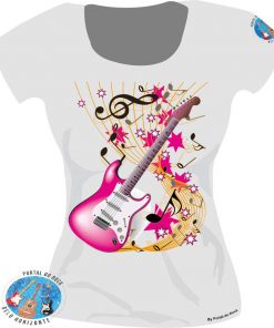 Baby look/ Guitarra Rosa- Camisas do Rock Feminina